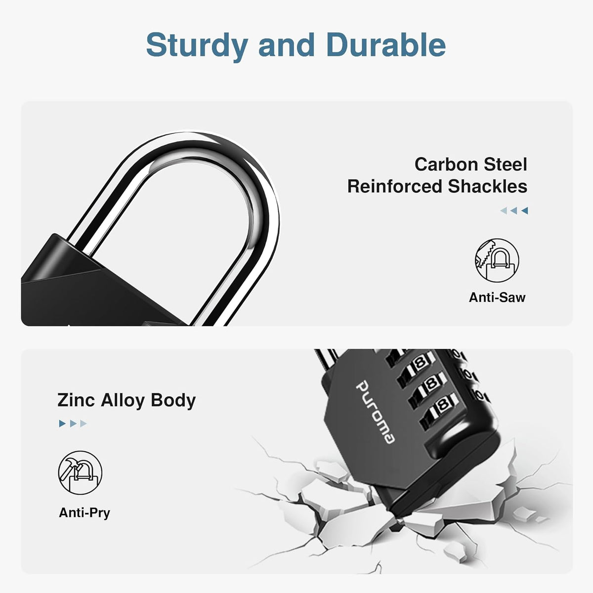 Puroma 2 Pack Combination Lock for Locker 4 Digit Outdoor Waterproof Padlock for School, Gym, Sports, Fence, Toolbox, Gate, Case, Outdoor, Hasp Storage (Black)