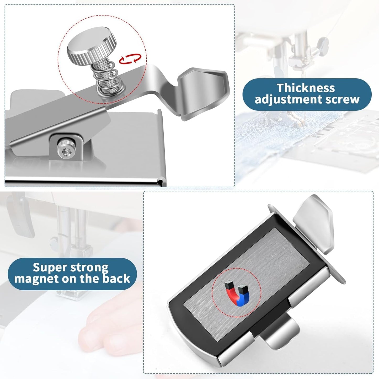 TIGARI Magnetic Seam Guide for Sewing Machine, Magnetic Sewing Guide with Clip, Multifunctional Ruler, Hemmer Guide, Seam Guide, Hem Guide for Walking Foot Sewing Machine, Sewing Supplies Accessories