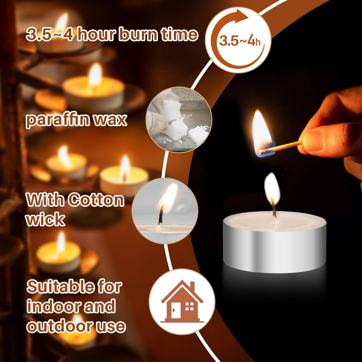 Tealight Candles - Tea Lights Candles Unscented Tea Tree Lights Mini Votive with Cotton Wick for Decorating Home, Pool, Shabbat, Wedding, Emergencies, Parties, Spas