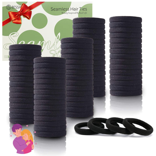 100PCS Black Hair Ties for Women Girls, Seamless Thick Black Hair Band, Elastic Hair Ties No Damage Ponytail Holder Christmas Gift