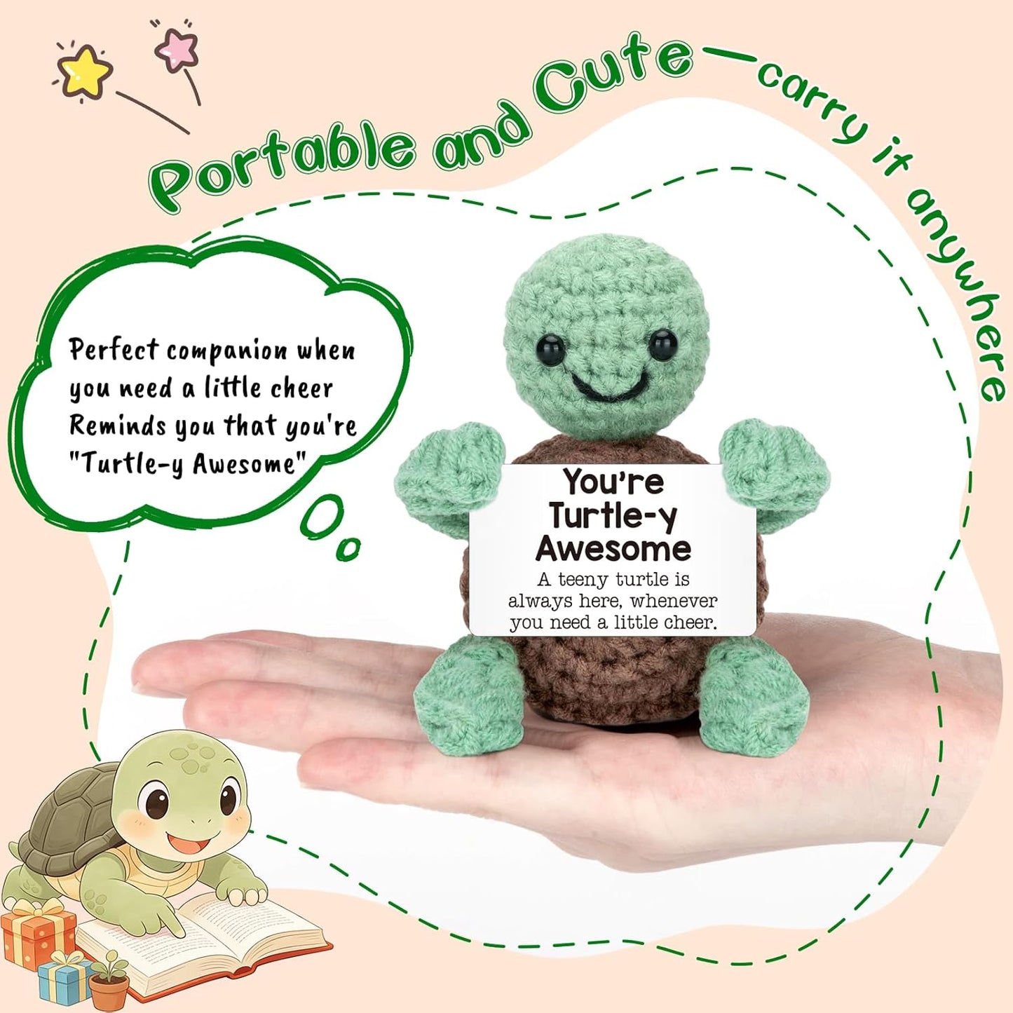 Mini Funny Turtle Birthday Gifts for Women Men, Teacher Valentines Day for Kids, Employee Appreciation Retirement Gifts for Coworker Sister Best Friends, Handmade Emotional Positive Turtle Desk Decor