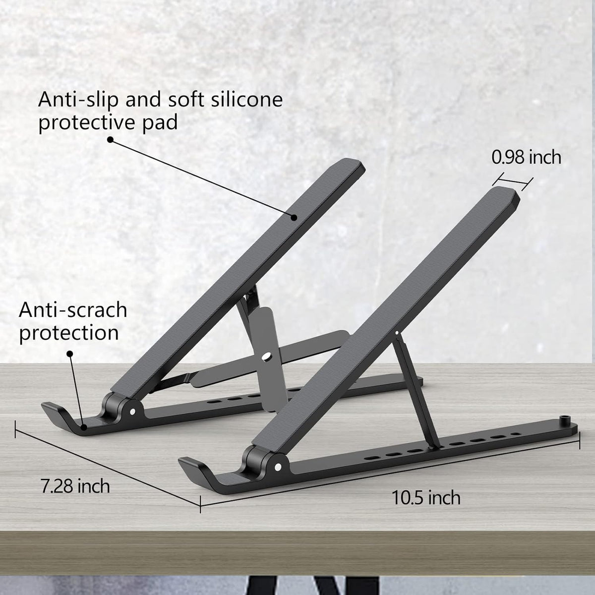 Laptop Stand for Desk, Adjustable Laptop Riser ABS+Silicone Foldable Portable Notebook Holder, Ventilated Cooling Notebook Mount Computer Stand for 10-15.6” Laptops,Tablets-Black