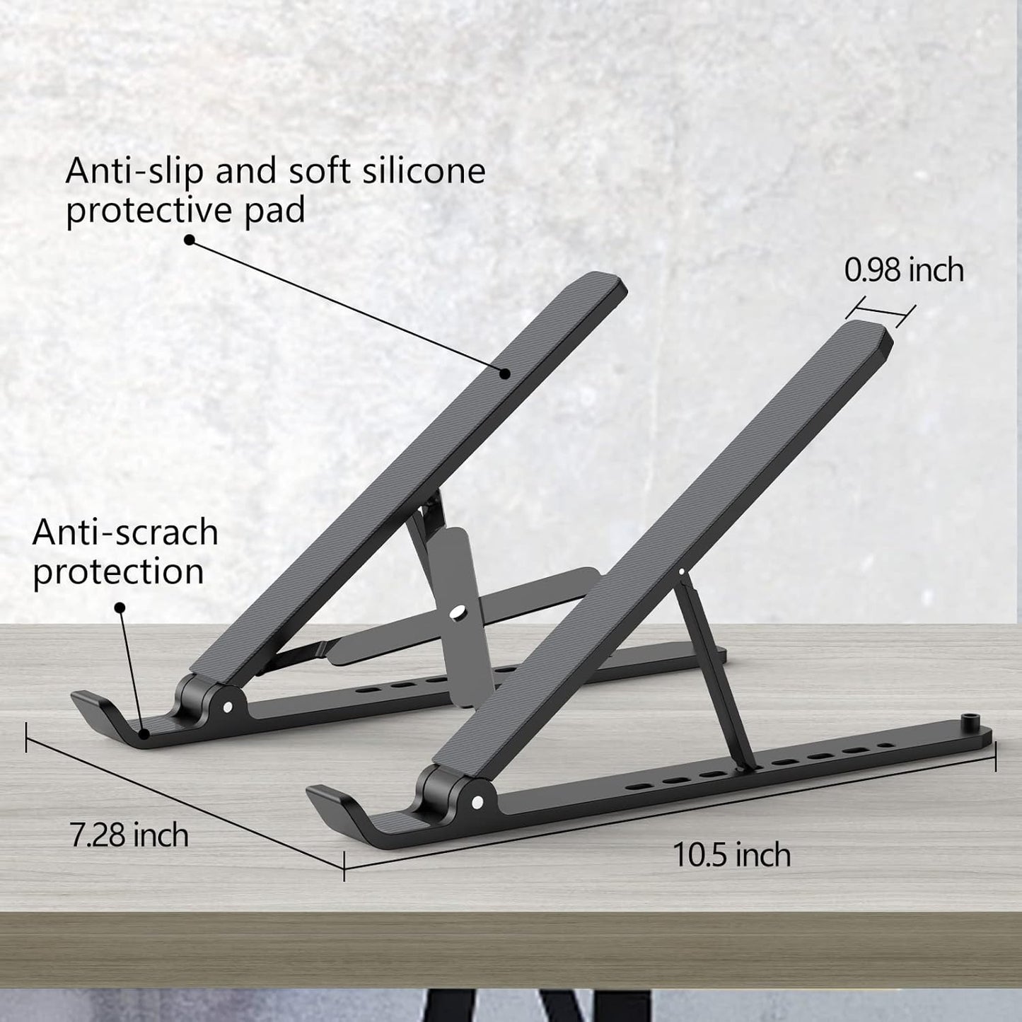 Tonmom Laptop Stand for Desk, Adjustable Laptop Riser ABS+Silicone Foldable Portable Notebook Holder, Ventilated Cooling Notebook Mount Computer Stand for 10-15.6” Laptops,Tablets-Black