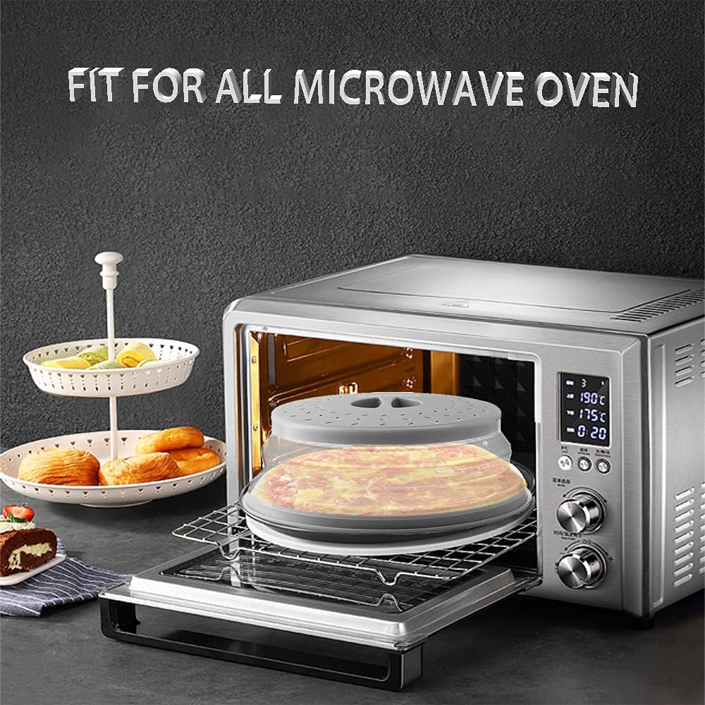 Microwave Splatter Cover Collapsible Microwave Cover for Food, Easy Grip Fruit Drainer BPA-Free Dishwasher Safe 10.5 inch,Grey