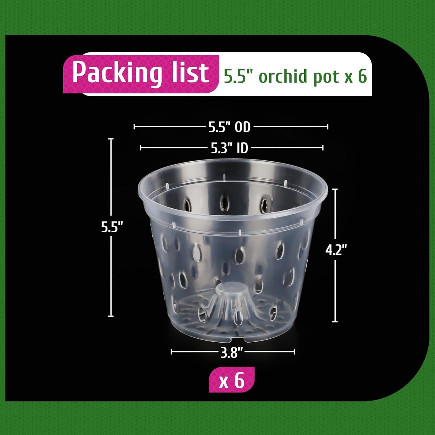 Orchid Pot, 6 Pack Orchid Pots with Holes, 5.5 Inch Clear Plastic Flower Planters for Repotting Indoor Outdoor, Breathable Slotted Nursery Planter