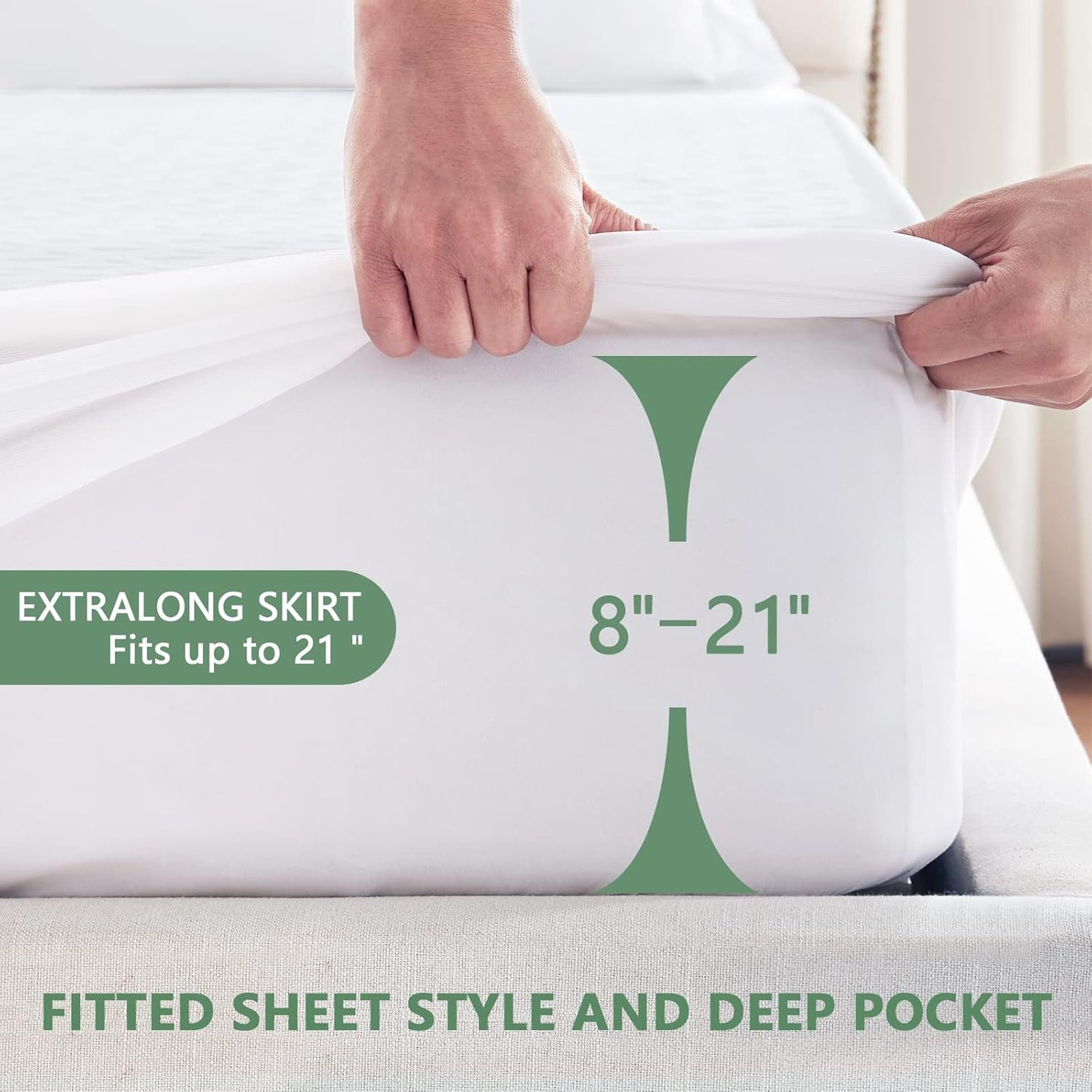 Premium Waterproof Mattress Protector Queen Size, Breathable Bed Cover 3D Air Fabric Cooling Mattress Pad Cover Smooth Soft Noiseless Washable, 8''-21'' Deep Pocket (White)