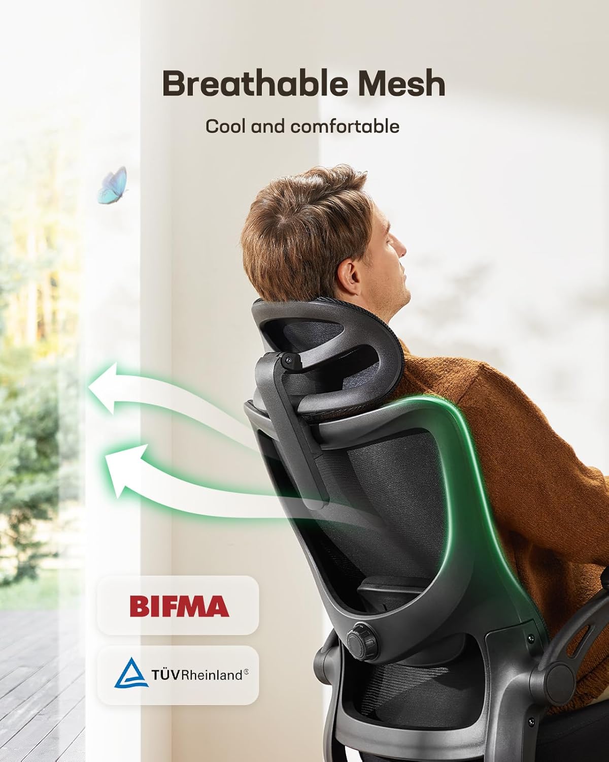 Marsail Ergonomic Office Chair: Office Desk Chair with High Back Mesh and Adjustable Lumbar Support Rolling Work Swivel Task Chairs with Wheel 3D Armrests and Headrest