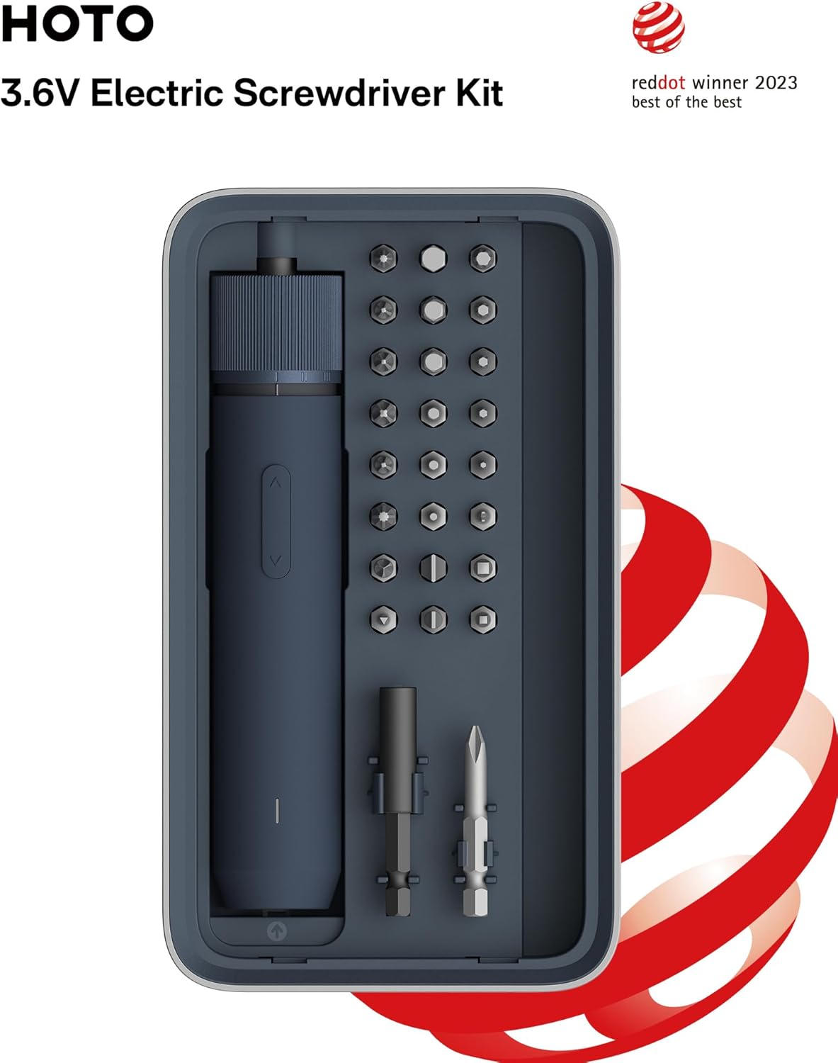 HOTO Electric Screwdriver Kit, Upgraded 1/4'' Hex 25 Bits, Magnetic Lid, Rechargeable Cordless Screwdriver, 3 Torque Settings, 1500mAh Battery, LED Light, Ideal for Assembling Furniture, Home