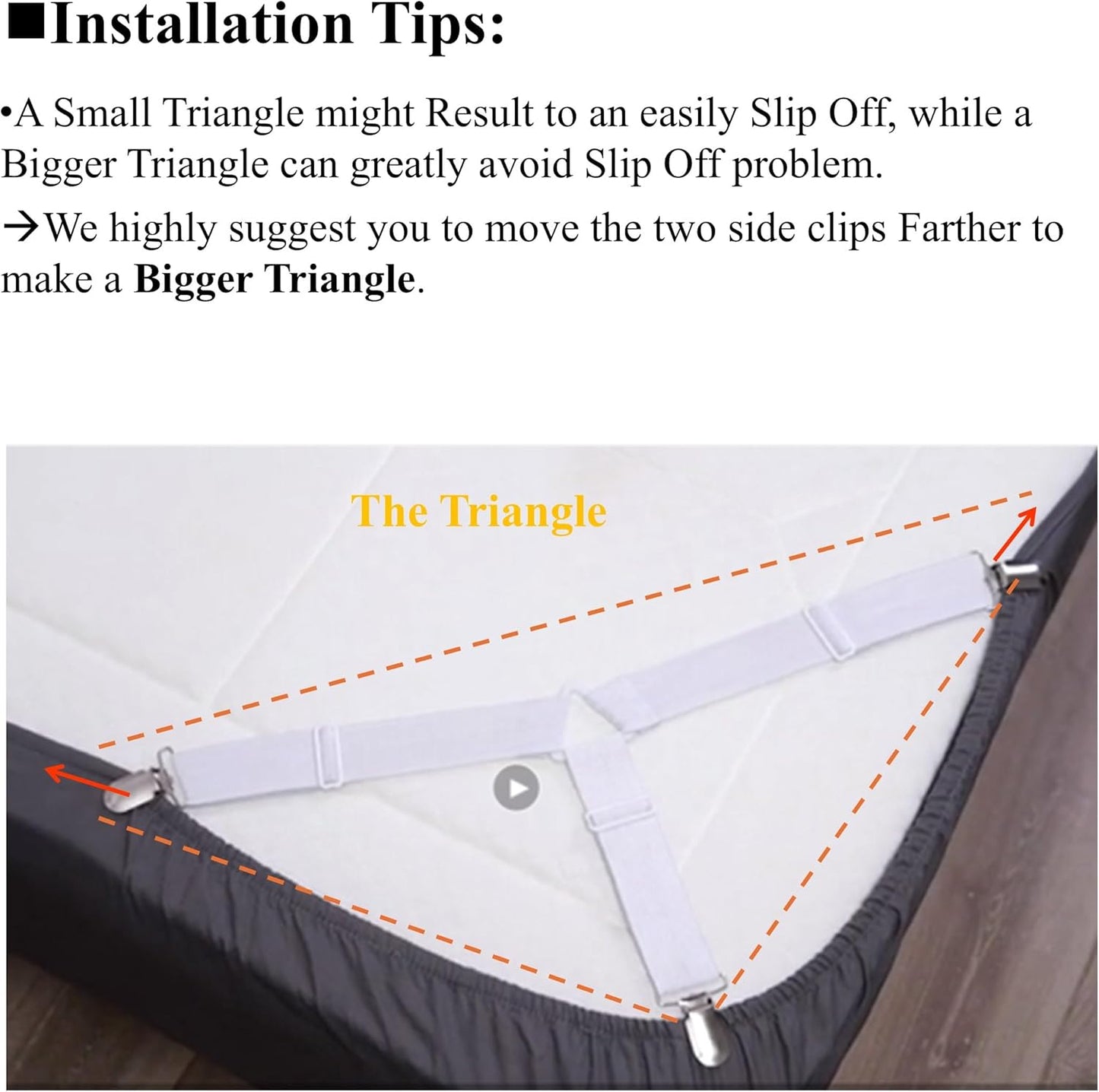 Bed Sheet Fasteners, Adjustable Mattress Suspenders, Mattress Cover Straps, Bed Corner Holder and Keepers and the Bed Sheet Grippers Clips (Triangle White Set of 4)