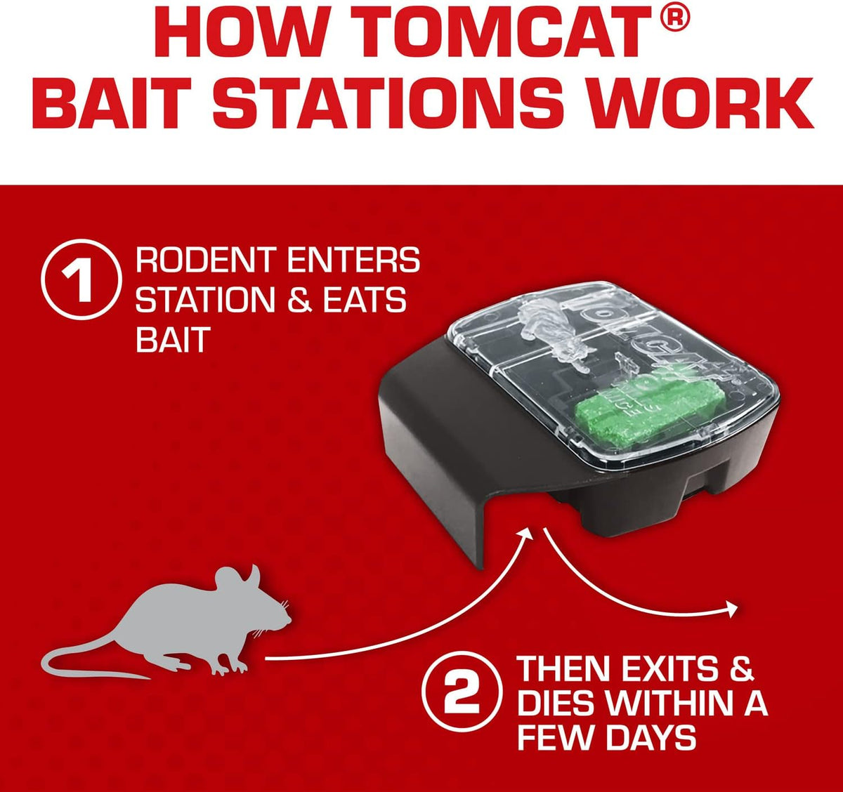 Tomcat Mouse Killer, Child and Dog Resistant Refillable Station — Weather-Resistant Indoor/Outdoor Bait Station with Clear Monitoring Lid, 1 Station and 16 Bait Blocks