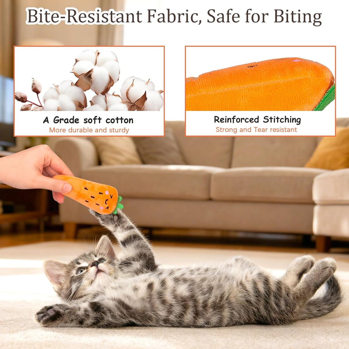 5 Pack Catnip Toys - Natural Catnip & Silvervine Inside Plush Cat Kicker Toys for Teeth Cleaning, Fun Vegetable Shape Interactive Chew Toys for Indoor Cats & Kittens