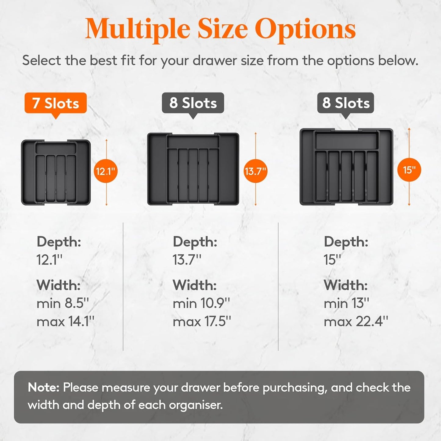 Lifewit Silverware Drawer Organizer, Expandable Utensil Tray for Kitchen, BPA Free Flatware and Cutlery Holder, Adjustable Plastic Storage for Spoons Forks Knives, 8.5-14 x 12", Black