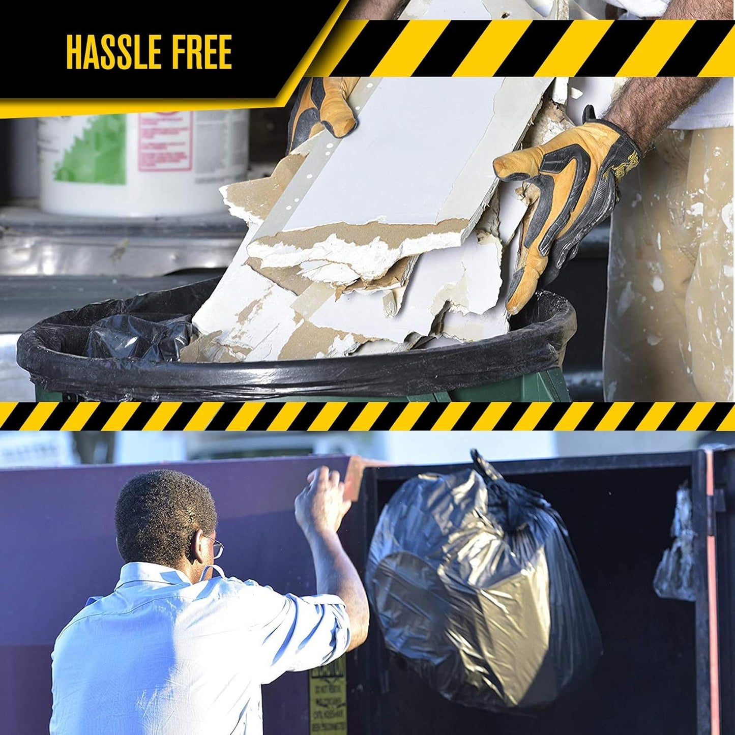 Ultrasac Contractor Bags 42 Gallon (20 PACK/w FLAP TIES), 32.75 x 44.5-3 MIL Thick Large Black Heavy Duty Industrial Garbage Trashbags for Professional Construction and Commercial use