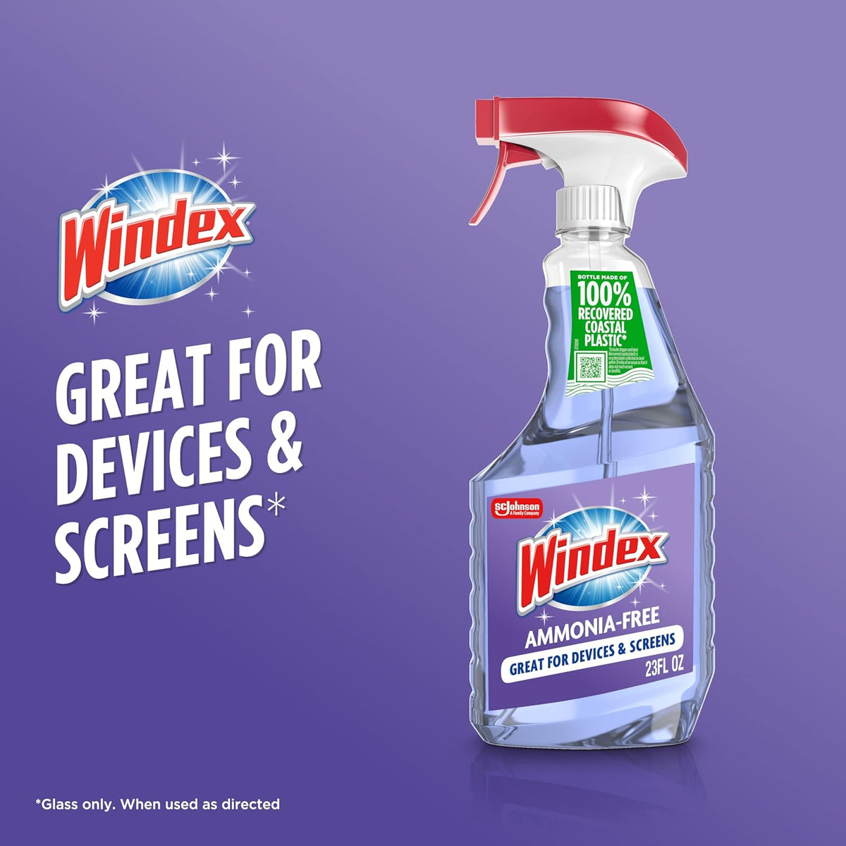 Windex Glass and Window Cleaner Spray Bottle, Ammonia Free, Packaging Designed to Prevent Leakage and Breaking, Surface Cleaning Spray, Crystal Rain Scent, 23 Fl Oz