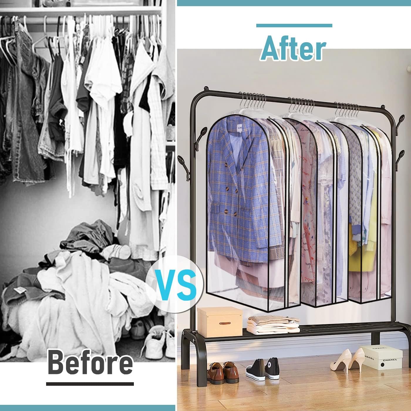 MISSLO 10" Gusseted All Clear Garment Bags for Hanging Clothes 3 Packs 40" Suit Bags for Closet Storage Hanging Clothes Storage Suit Cover for Shirts, Coats, Dresses