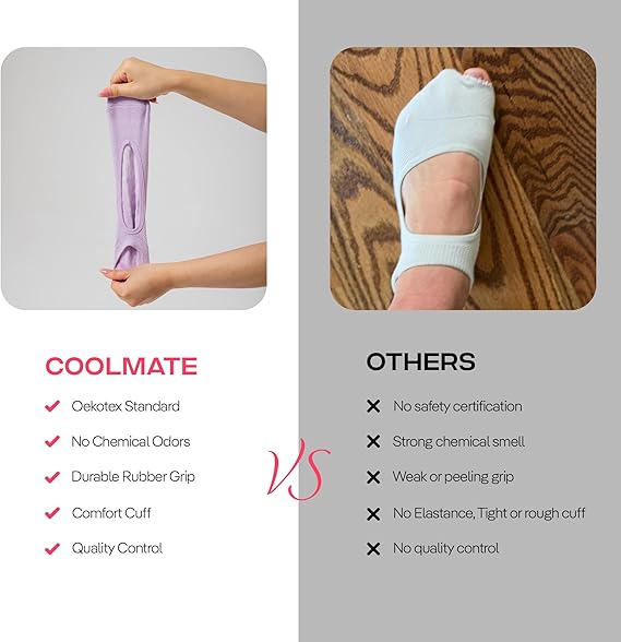 CoolMate Pilates Socks with Grips for Women, Yoga Socks, Crew Non Slip Women for Barre, Valentines Day Gifts for Her