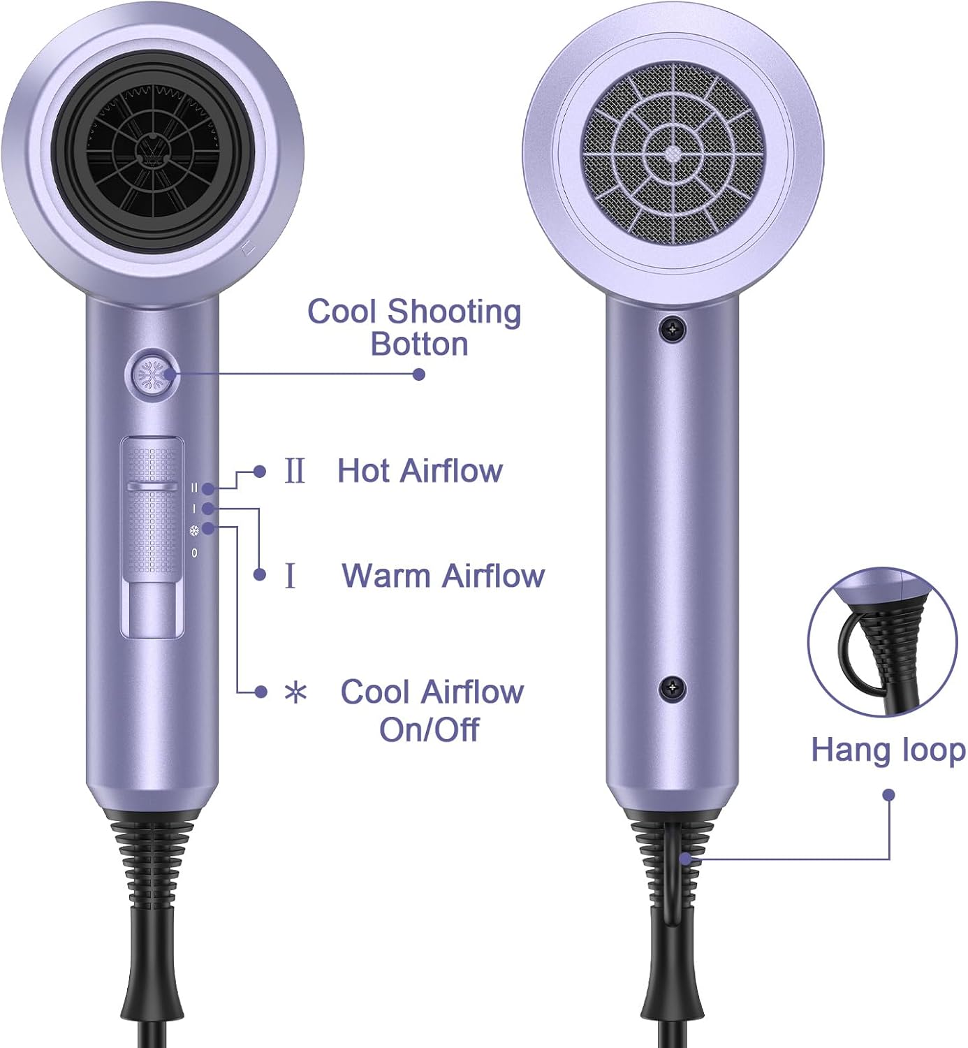 Slopehill Professional Ionic Hair Dryer, 1800W Fast Drying Low-Noise Blow Dryer with Diffuser & Concentrator (Lavender)