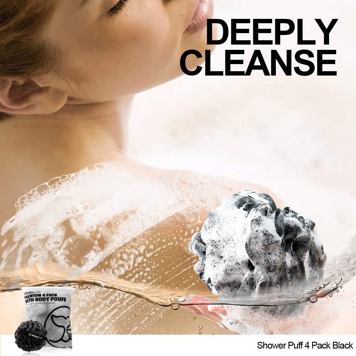 Loofah Bath Sponges - Black Gentle Exfoliating Shower Loofah for Rich Lather, Durable Mesh Body Scrubber for Men & Women 4 Pack