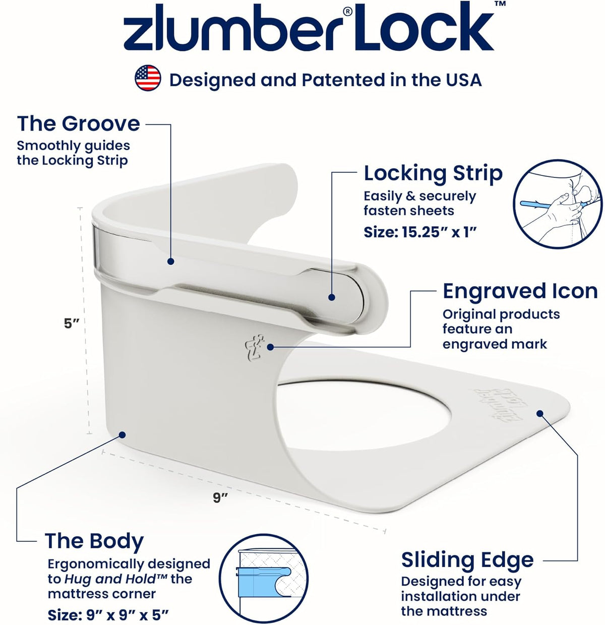 The Original USA Patented ZlumberLock – Secure Sheet Holder with Heavy-Duty Mattress Straps – No More Loose Bedding, Universal Fit, Easy One-Time Installation