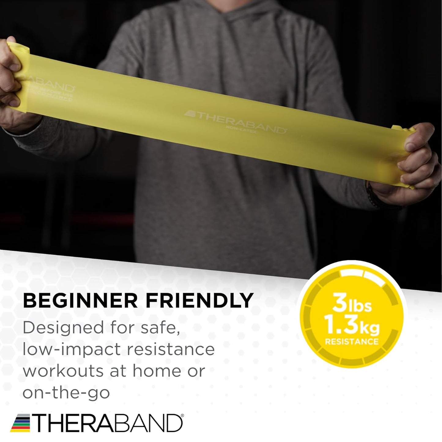 TheraBand Resistance Bands Set, Professional Non-Latex Elastic Band For Upper & Lower Body Exercise, Strength Training without Weights, Physical Therapy, Pilates, Rehab, Yellow & Red & Green, Beginner