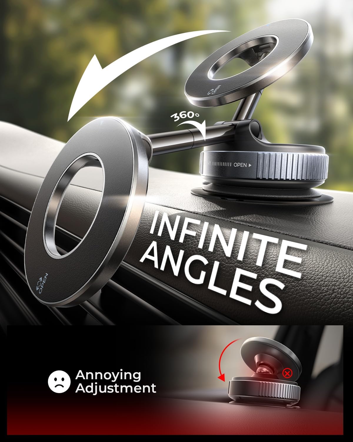 MRGLAS 2026 Upgraded Phone Holders for Your Car, Magsafe Car Mount Ultra Magnetic, 360° Adjustable Vacuum Suction Car Phone Mount, Car Truck Accessories for Men Women for iPhone 17 Pro Max Car Dash