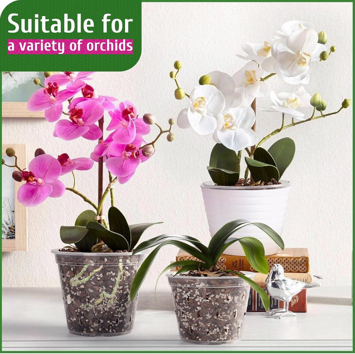 Orchid Pot, 6 Pack Orchid Pots with Holes, 5.5 Inch Clear Plastic Flower Planters for Repotting Indoor Outdoor, Breathable Slotted Nursery Planter