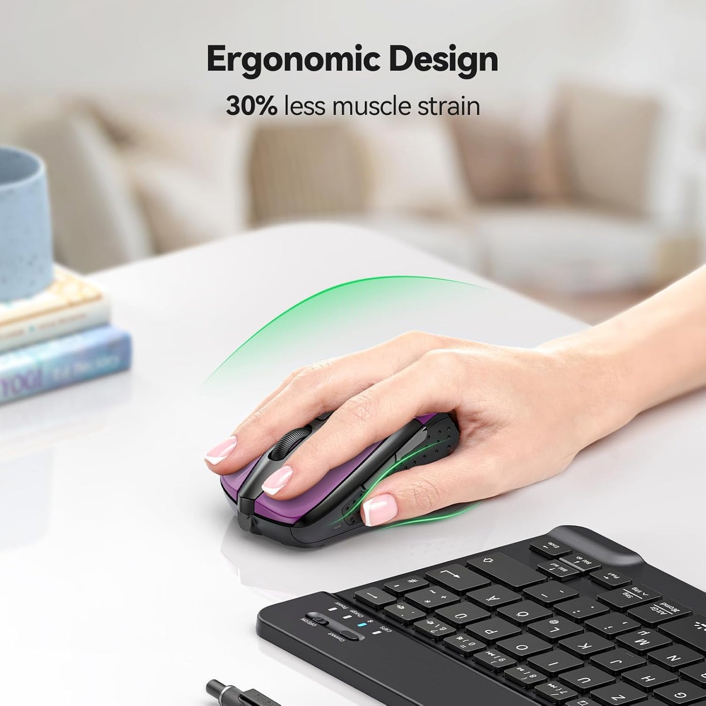 TECKNET Wireless Mouse, 2.4G Ergonomic Optical Mouse, Computer Mouse for Laptop, PC, Computer, Chromebook, Notebook, 6 Buttons, 24 Months Battery Life, 2600 DPI, 5 Adjustment Levels