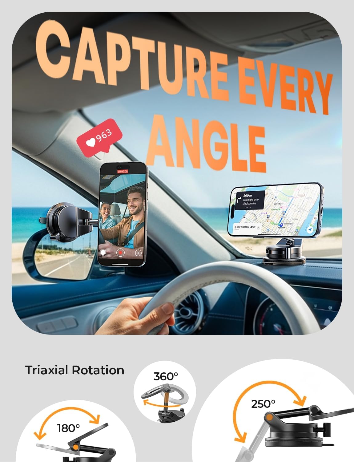 LISEN for Magsafe Car Mount, Magnetic Phone Holders for Your Car, Magnet Vacuum Phone Mount Car Accessories for Women Men BMW, SuctionPro for Valentines Day Gifts for Him Her Kits, for iPhone 17-12