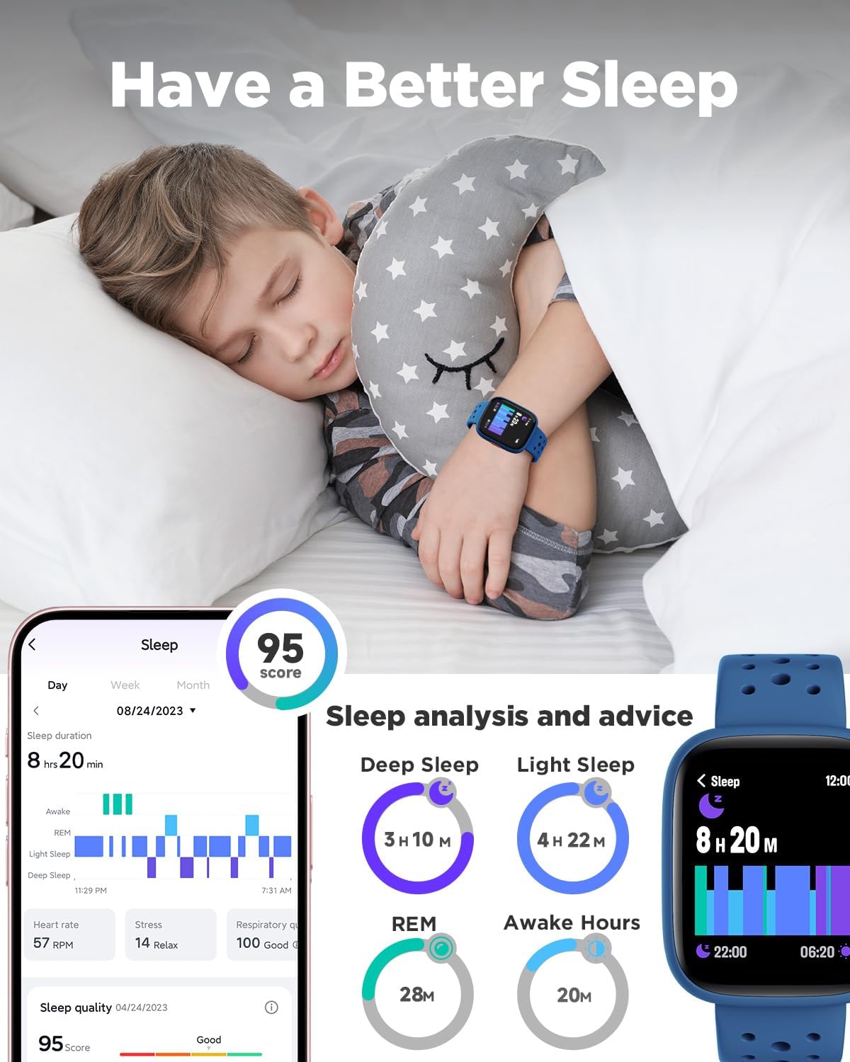 Bigger five kids smartwatch no app needed fitness tracker blue