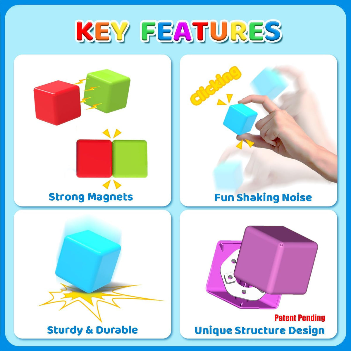 Magnetic Building Blocks Large, 1.65 inch Magnetic Stacking Cubes for Toddlers, Sensory & Montessori Toys for Boys & Girls 1 2 3 Years Old (12 PCS)