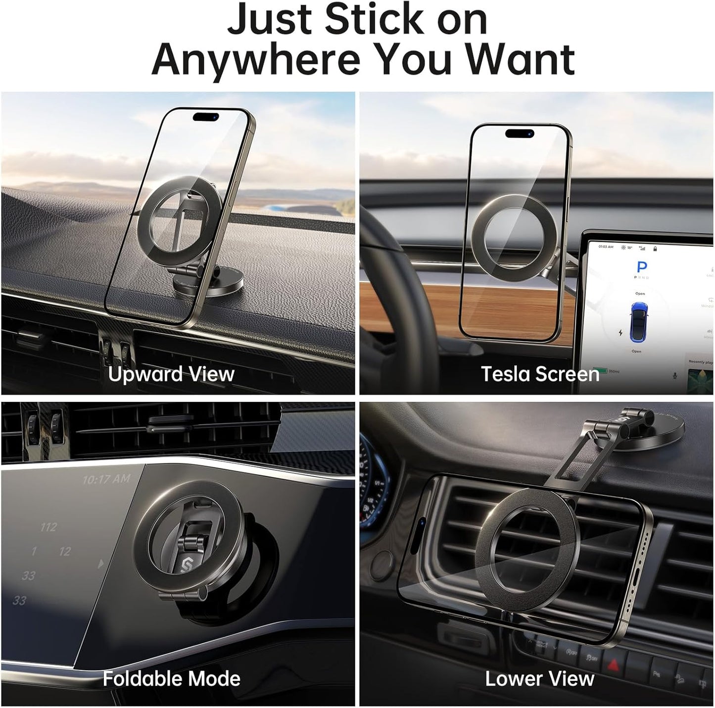 Syncwire Fits MagSafe Car Mount for Car Dash&Tesla Screen[All-Metal] Magnetic Phone Holder, [Flexible Three-axis]360° Rotation Car Mount Strong Magnets Car Phone Holder for iPhone 17 16 15 14 Pro Max