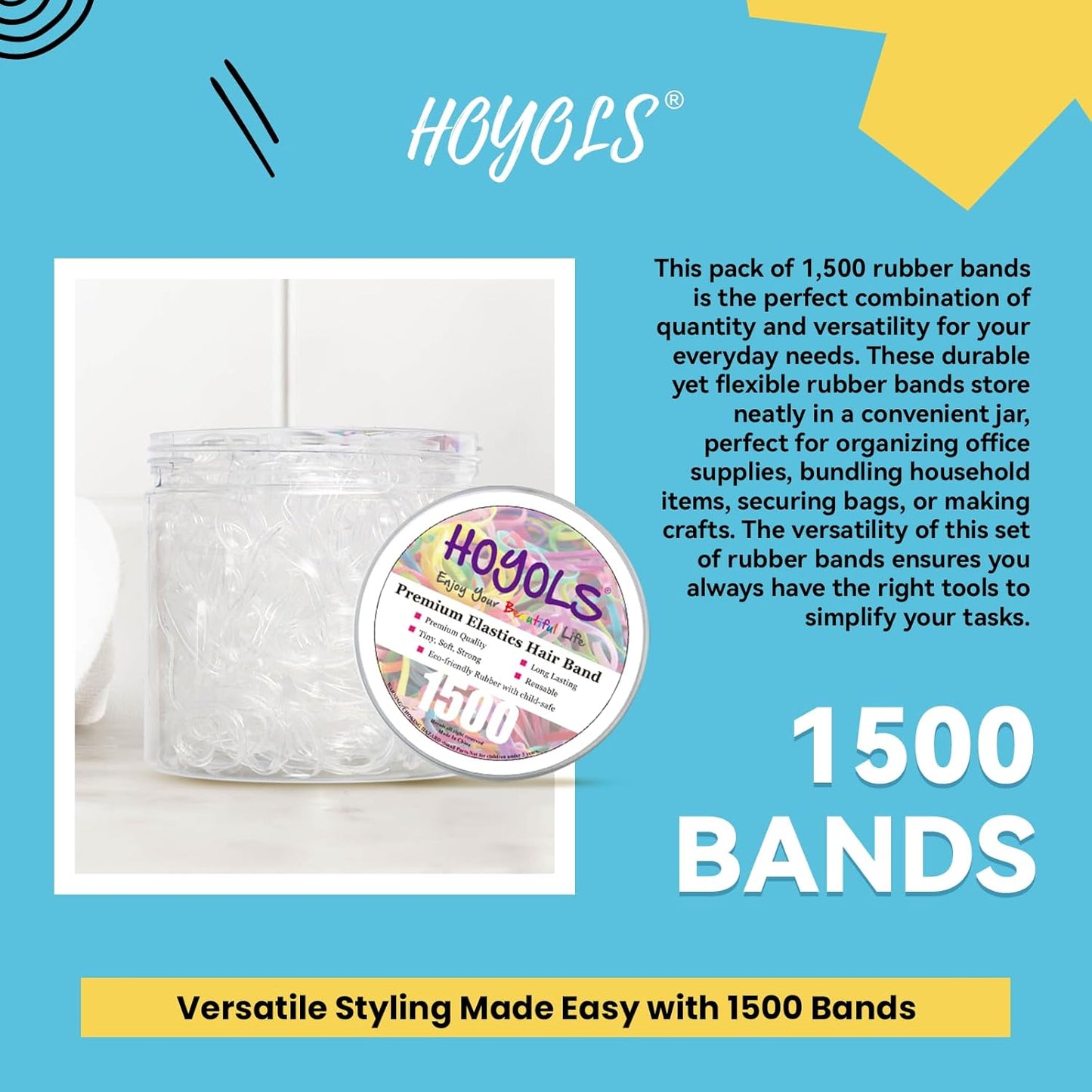 HOYOLS Clear Elastic Hair Rubber Bands, 1500pcs Mini Small Clear Ponytail Elastics Holders for Blond Kids Girls Hair No Crease Damage No Hurt 1 Inch TPU