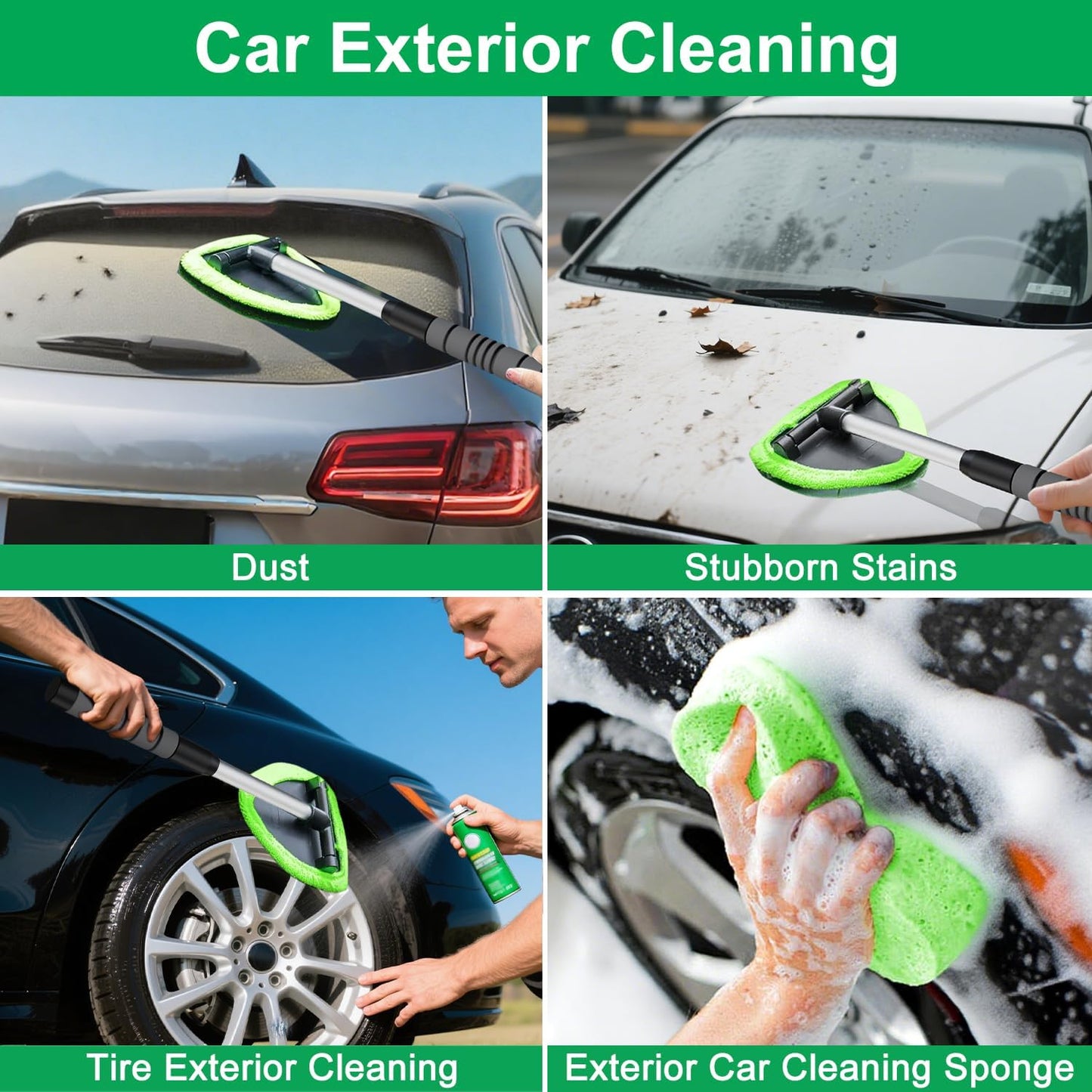 XINDELL Windshield Cleaner Tool – Car Interior Window Cleaning Kit with Extendable Handle & 4 Microfiber Pads, Auto Wiper Inside Windshield Brush for Car & Home Windows