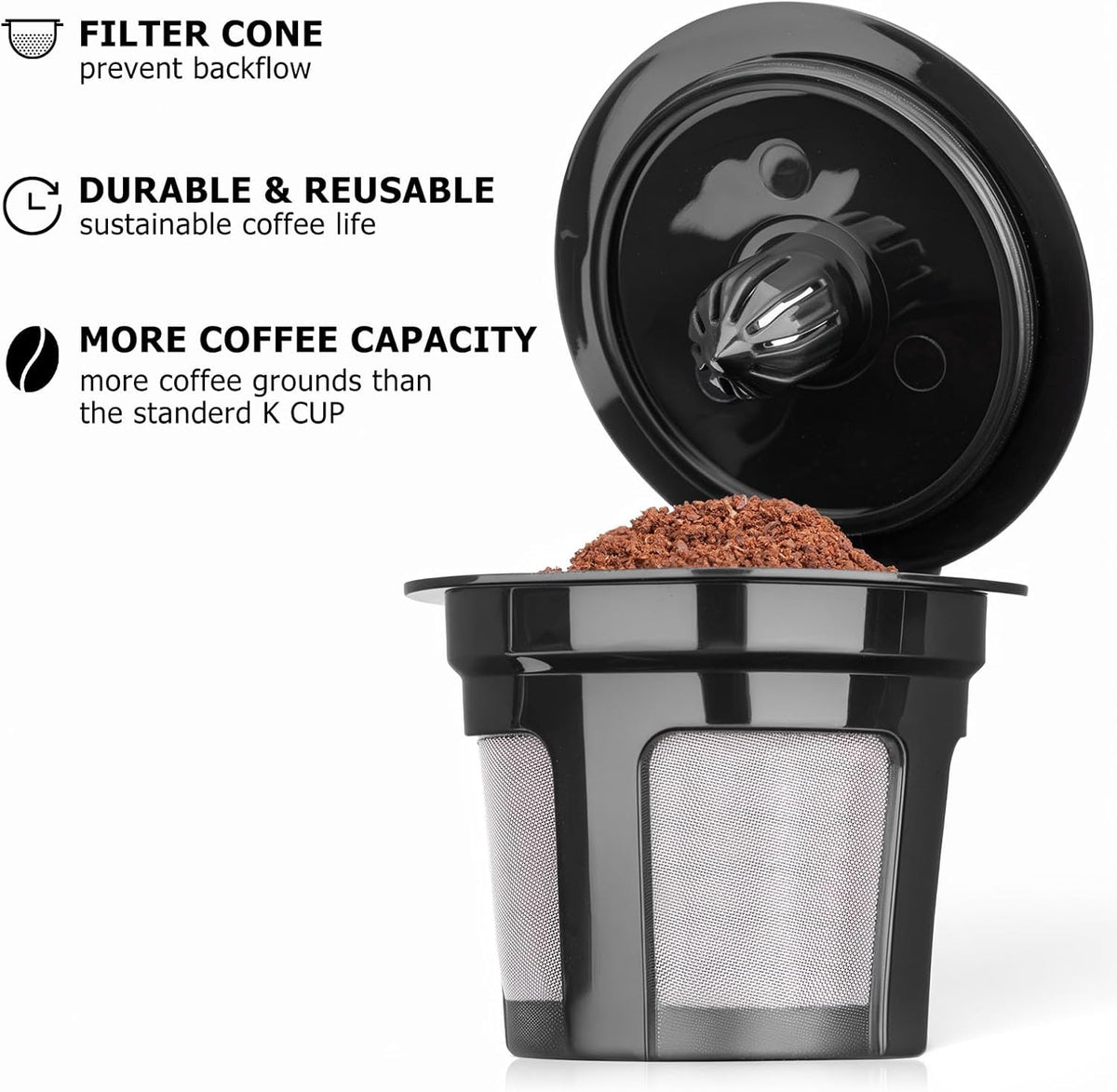 Reusable K Cups for Keurig K Elite, K Classic, K Compact, K Latte, K Duo and All 2.0 & 1.0 Coffee Makers, 2 Pack K Cup Coffee Filters - Black