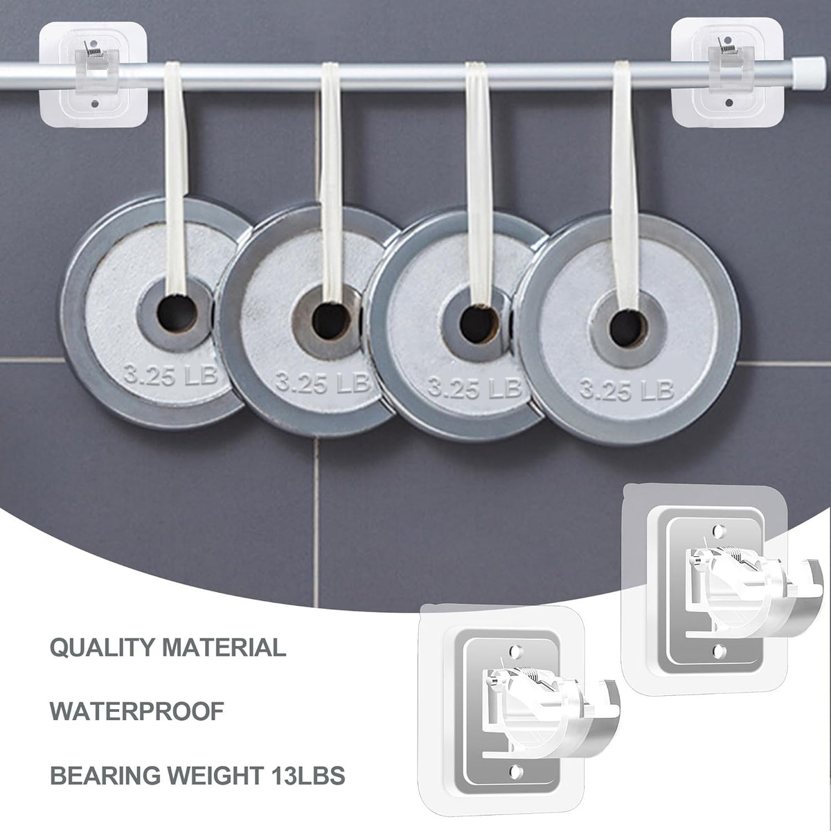 Codoule Self Adhesive No Drill Adjustable Curtain Rod Holder Hooks Brackets, Nail Free, No Drilling Hangers for Bathroom, Kitchen, Home, Bathroom and Hotel, Transparent, 8PCS