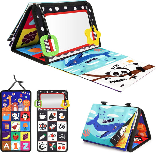 URMYWO Tummy Time Toy - Black and White High Contrast Baby Toys for Newborn - Baby Visual Stimulation Mirror - Montessori Sensory Crinkle Toy for Infant 0-3-6-12 Months - Shower Gift for Boy Girl