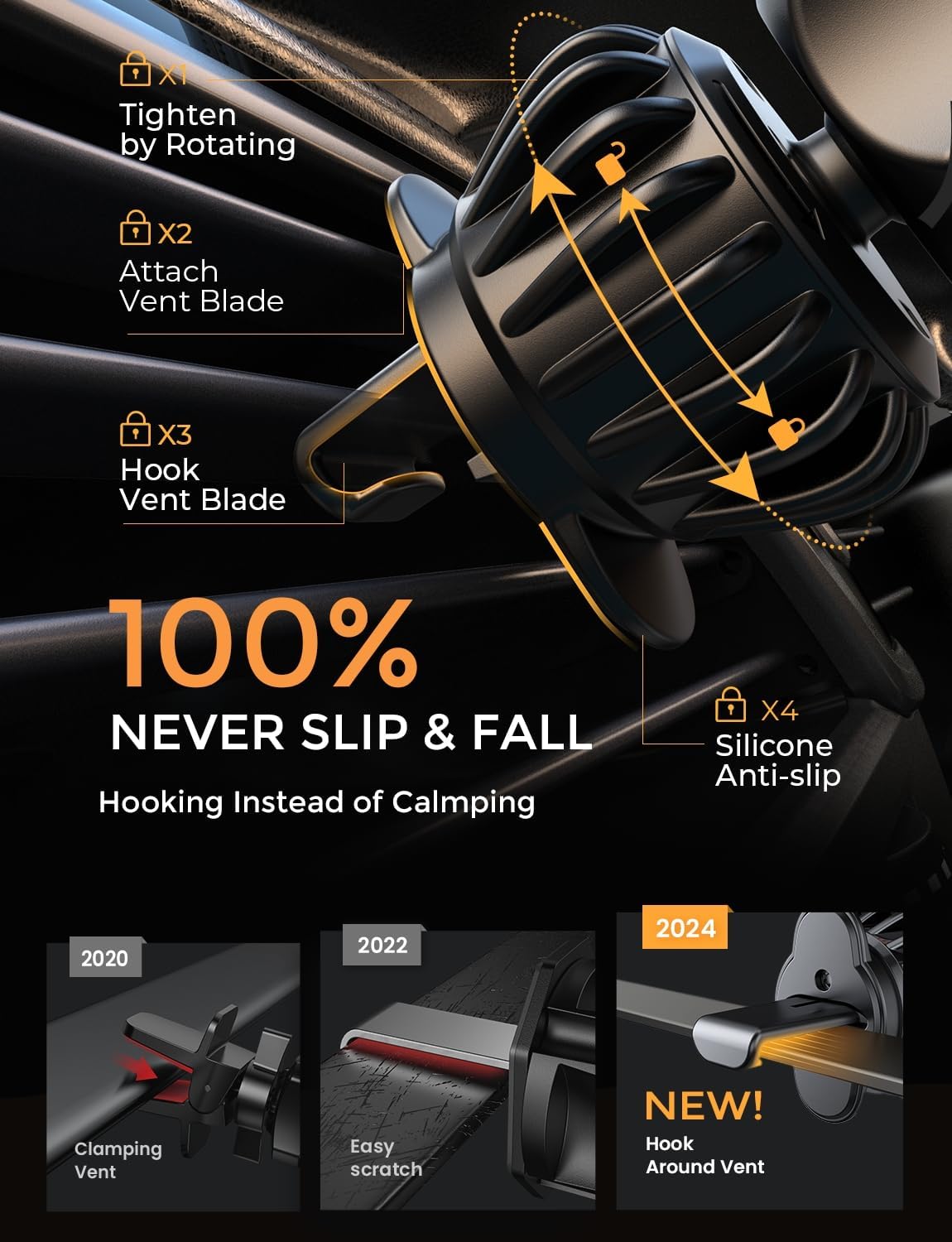 AINOPE Car Vent Phone Mount Holder for iPhone 17 Pro Max Car Mount [Drop-in Grip] Phone Holders for Your Car Car Interior Accessories Gifts for Men for iPhone Air 17 Pro Max 16 15 Samsung S25