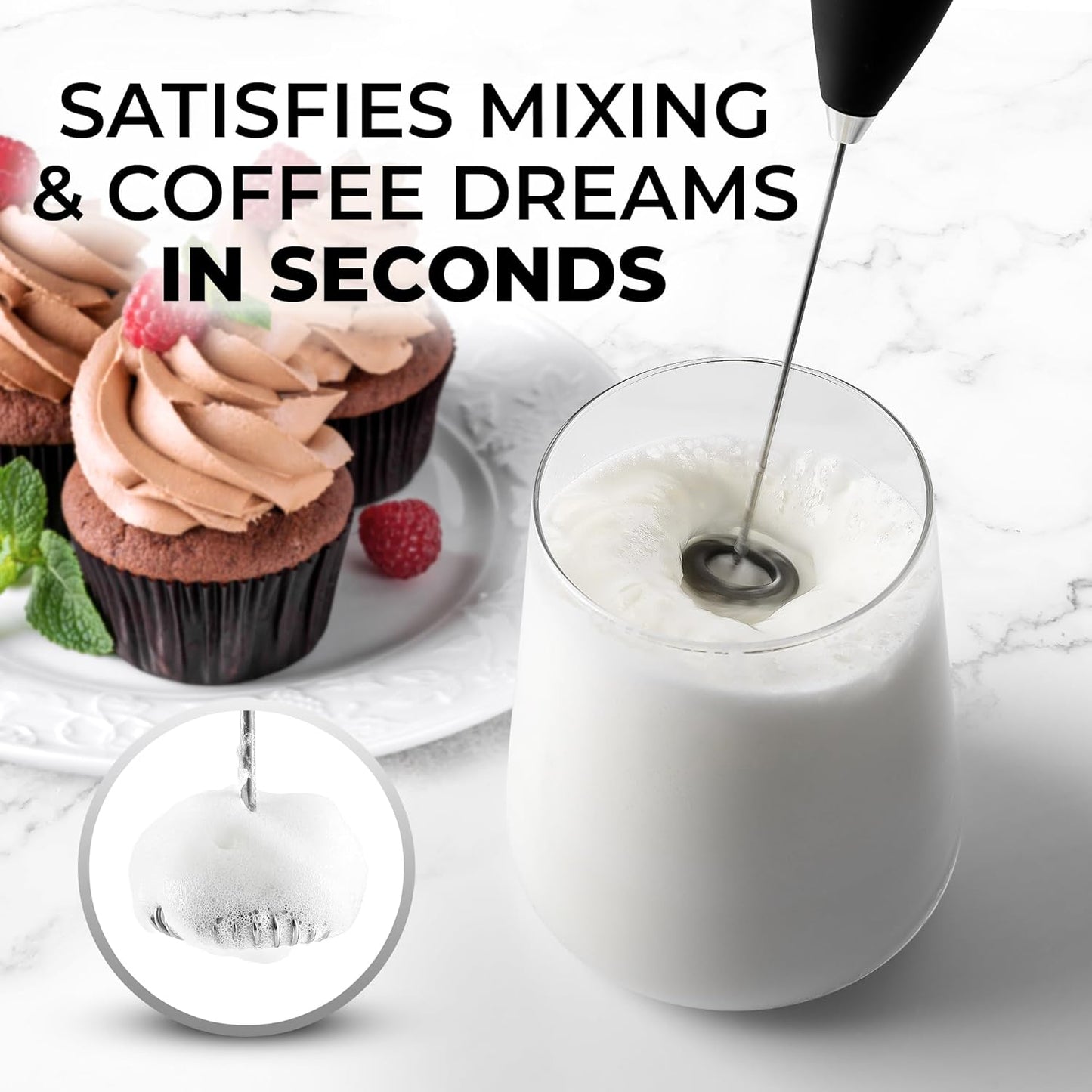 Zulay Original Milk Frother Handheld Foam Maker for Lattes - Whisk Drink Mixer for Coffee, Mini Foamer for Cappuccino, Frappe, Matcha, Hot Chocolate by Milk Boss (Black)