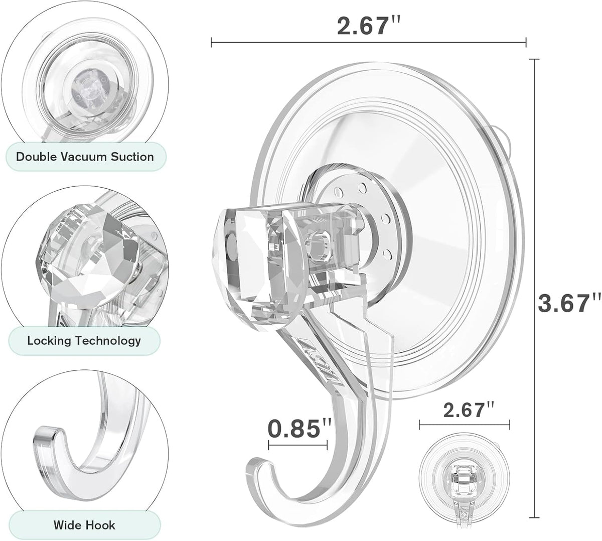 VIS'V Wreath Hanger, Large Suction Cup Wreath Hooks, Heavy Duty, 22 LB Capacity, Removable and Reusable, Clear, 2 Pcs