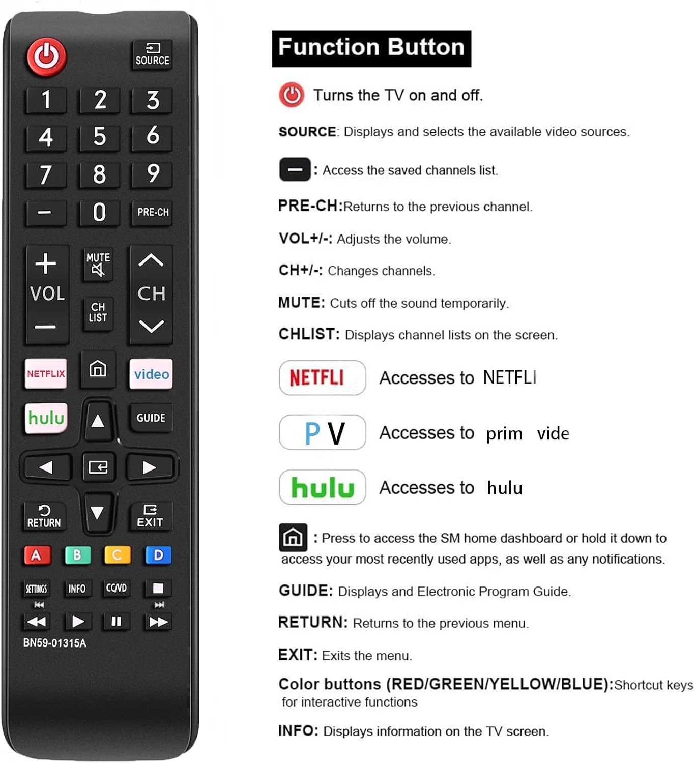Universal Remote Control for All Samsung TV Remote Compatible All Samsung LCD LED HDTV 3D Smart TVs Models