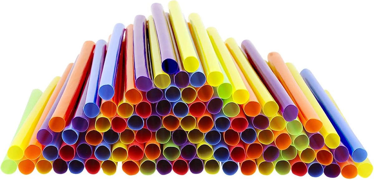 Comfy Package, [100 Count] Jumbo Plastic Smoothie Straws - 8.5"High - Assorted Colors