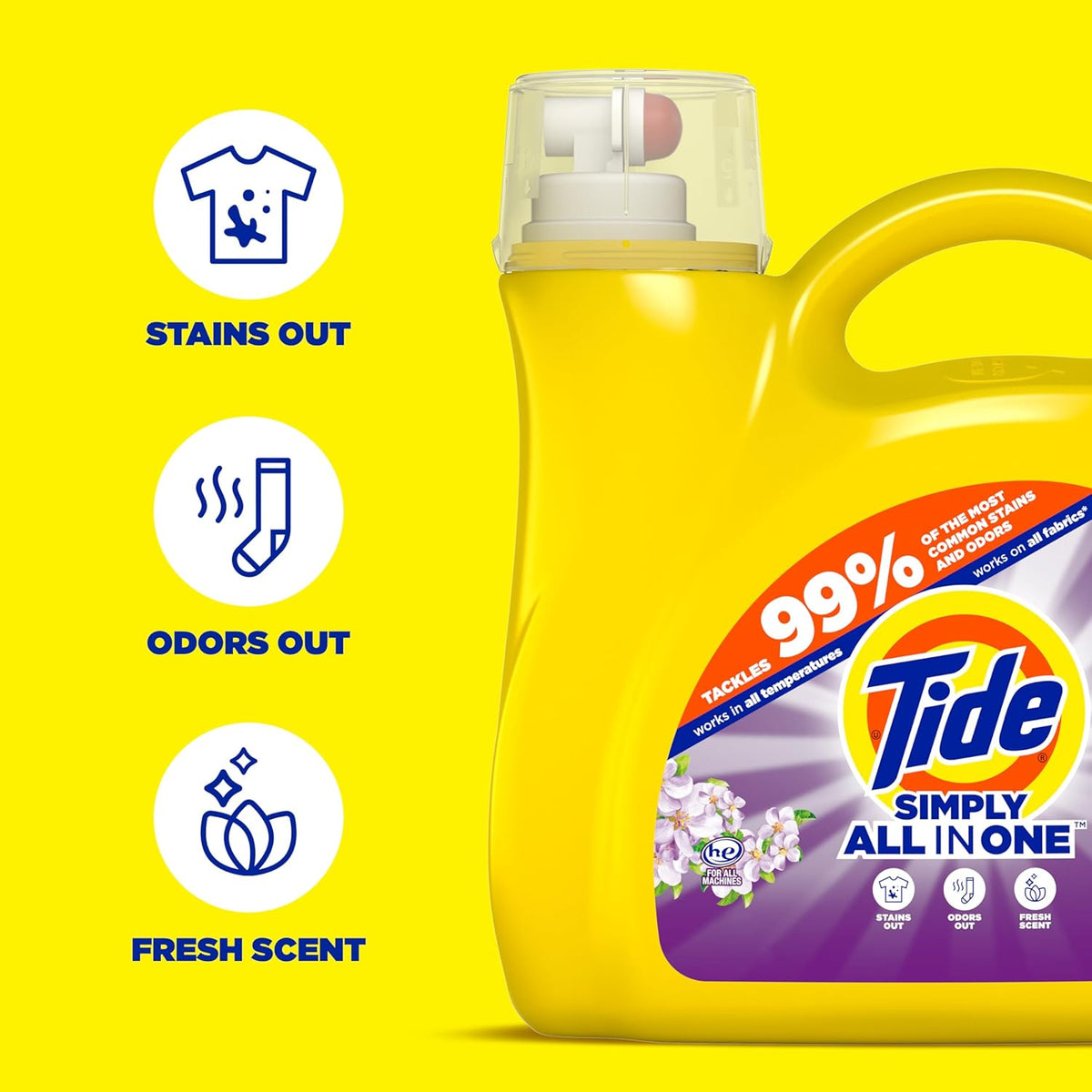 Tide Simply Clean & Fresh Liquid Laundry Detergent, Berry Blossom Scent, 89 loads, 117 fl oz (Packaging May vary)
