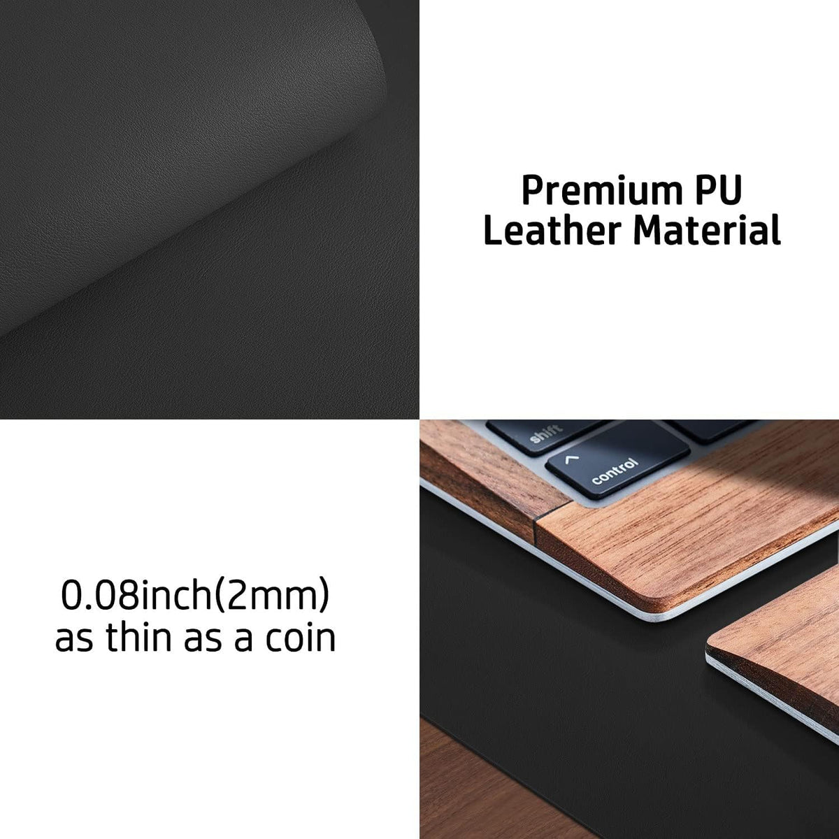Aothia Non-Slip Waterproof PU Leather Desk Pad Protector for Mouse, Writing Desk, Office, Home, Laptop Blotter, 23.6" x 13.7", Black