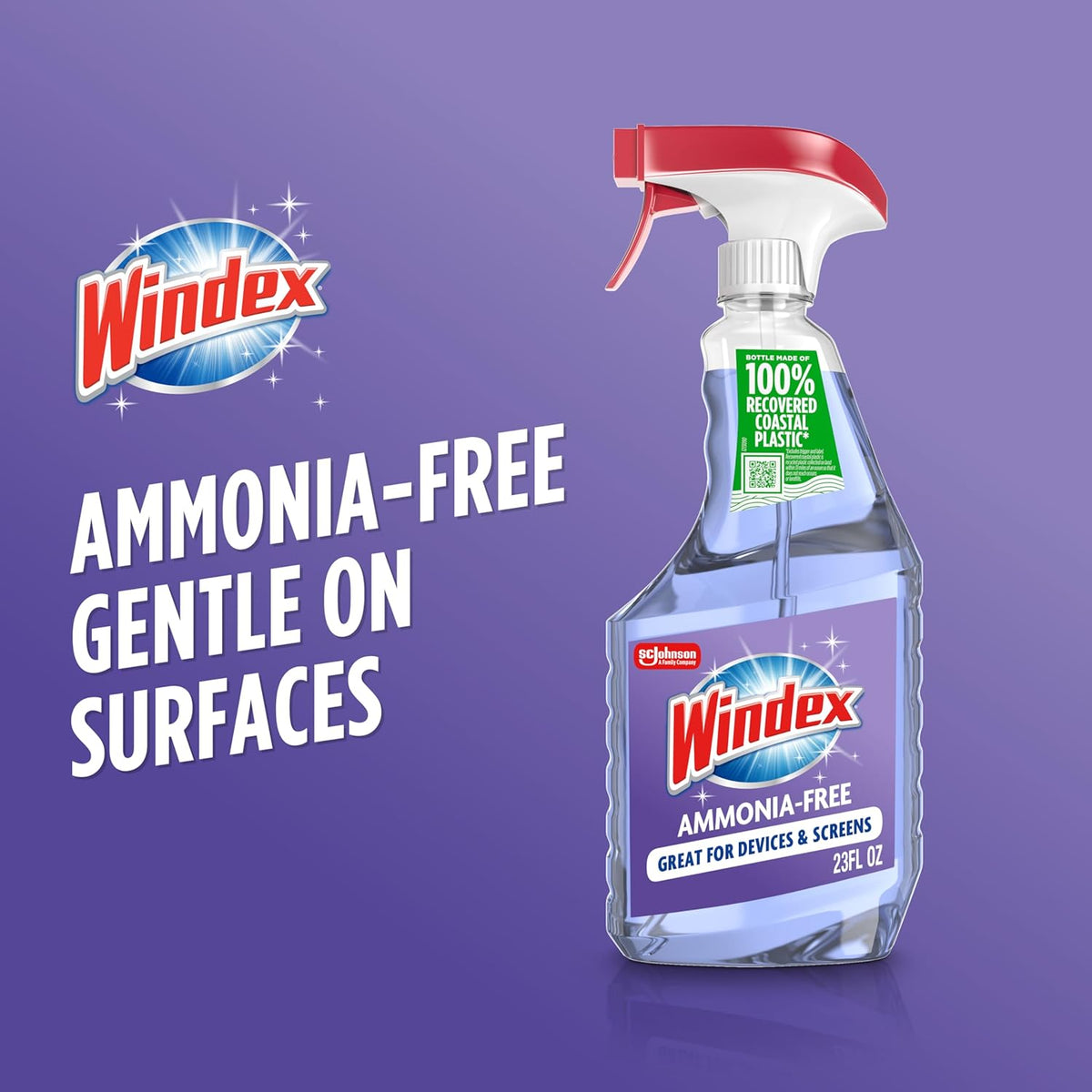 Windex Glass and Window Cleaner Spray Bottle, Ammonia Free, Packaging Designed to Prevent Leakage and Breaking, Surface Cleaning Spray, Crystal Rain Scent, 23 Fl Oz