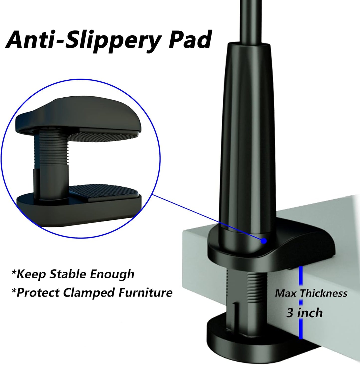 Cell Phone Clip Bed Stand Holder, with Grip Flexible Long Arm Gooseneck Bracket Mount Clamp for Desk, Compatible with iPhone 17/16 Pro Max, 15, 14 or Other 3.5-7" Devices (Black)