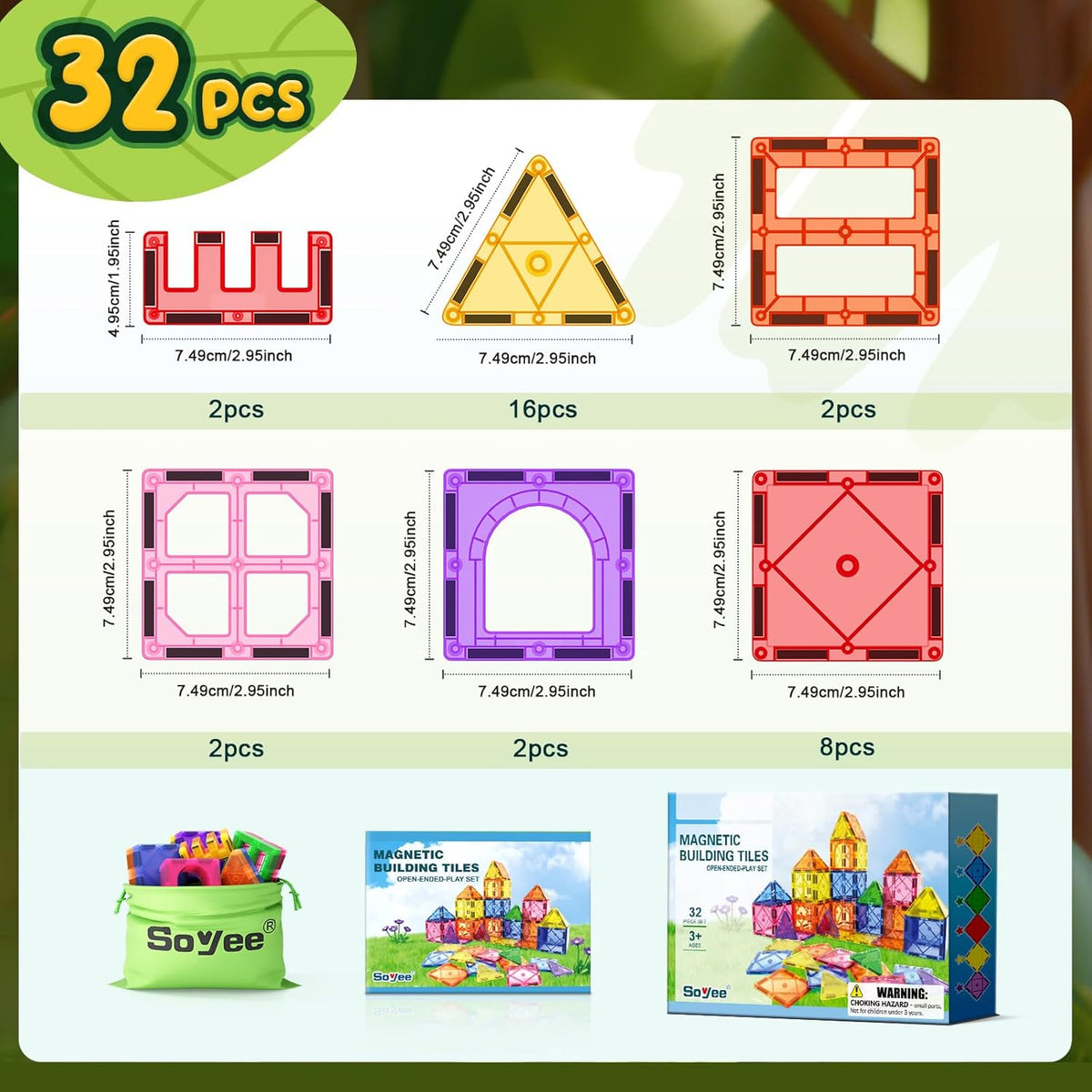 Soyee Magnetic Tiles Toddler Toys Magnetic Building Blocks for Kids Ages 3-12 STEM Educational Toys for Girls & Boys Sensory Toys for Kids with Autism Classroom Must Haves