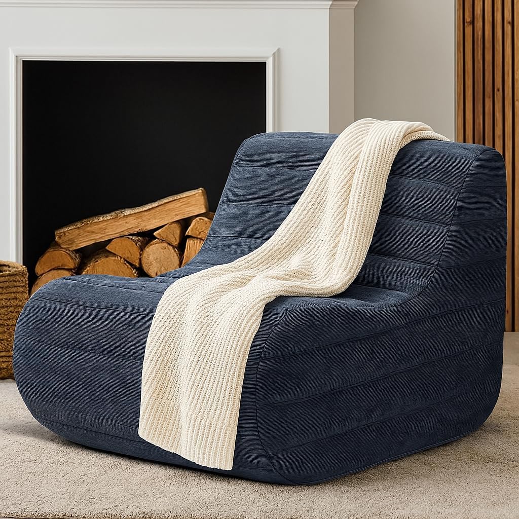 Bean Bag Chair, Fireside Bean Bags Lazy Sofa Sack, Big Beanbag Chair Floor Couch, Memory Foam Lounge Chair for Bedroom, Living Room, Office and Home (Gray)