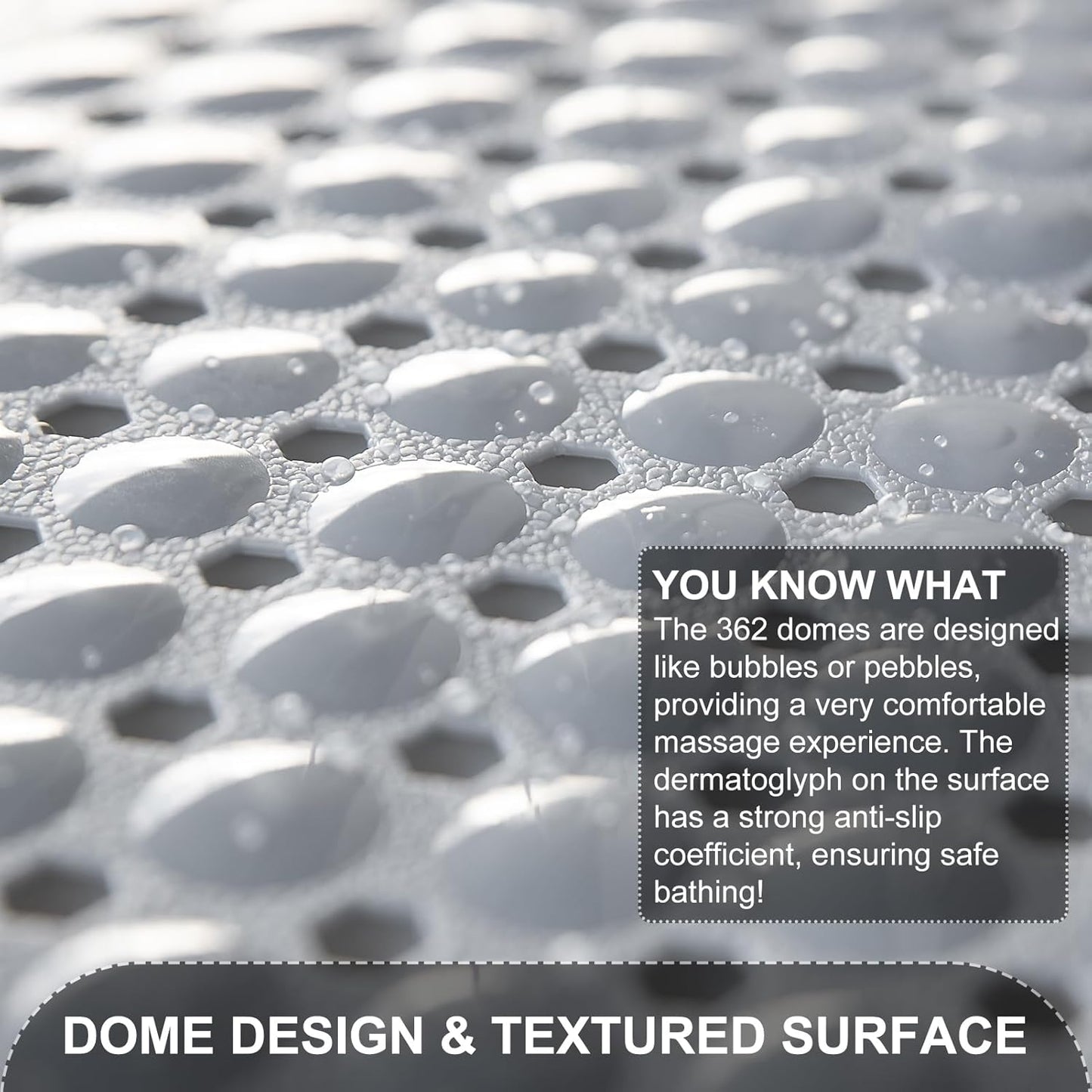 Bath Tub and Shower Mats, Non Slip 40 x 16 Inch Extra Large Bathtub Mat, Machine Washable Bathmat with Drain Holes, Suction Cups for Bathroom Floor, Gray