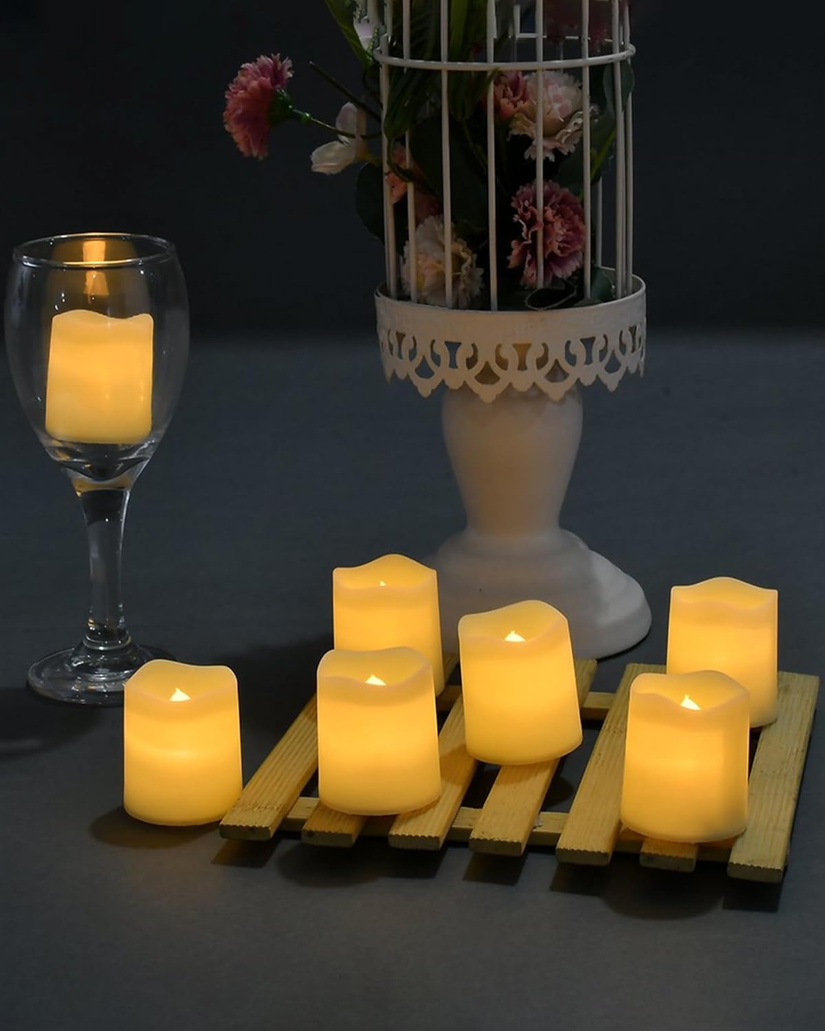 SHYMERY Flameless Votive Candles,Flameless Flickering Electric Fake Candle,24 Pack 200+Hour Battery Operated LED Tea Lights in Warm White for Wedding, Table 1.5"X1.7"