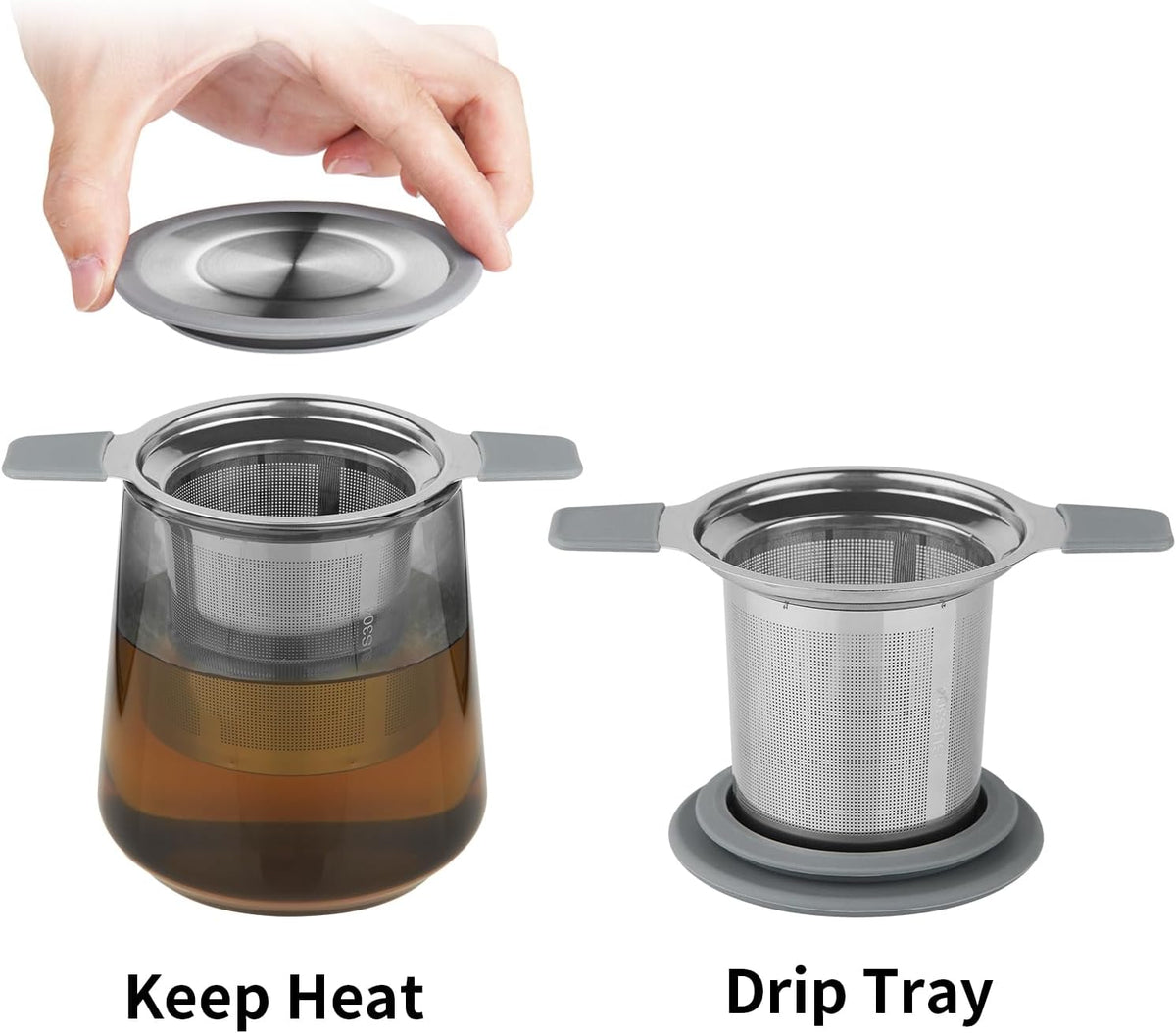 Ohtomber Tea Infuser Strainers, Stainless Steel Loose Leaf Tea Strainer Stepper with Heat Proof Double Handles, Extra Fine Mesh Ball Infusers, Diffuser Holder Filter for Mugs